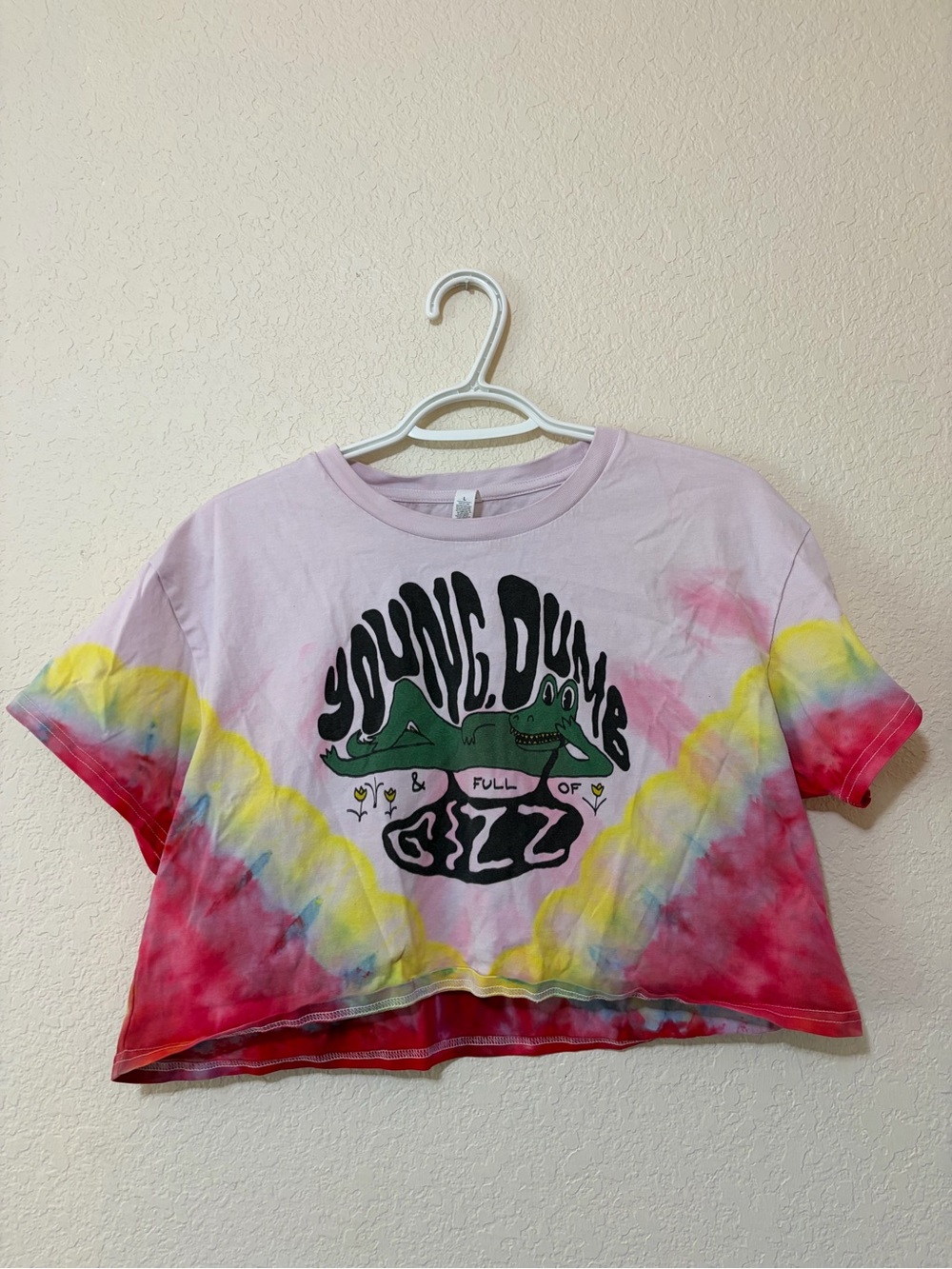 KING gizzard Tie-Dye Cropped Graphic Tee - Pink, Yellow, Red